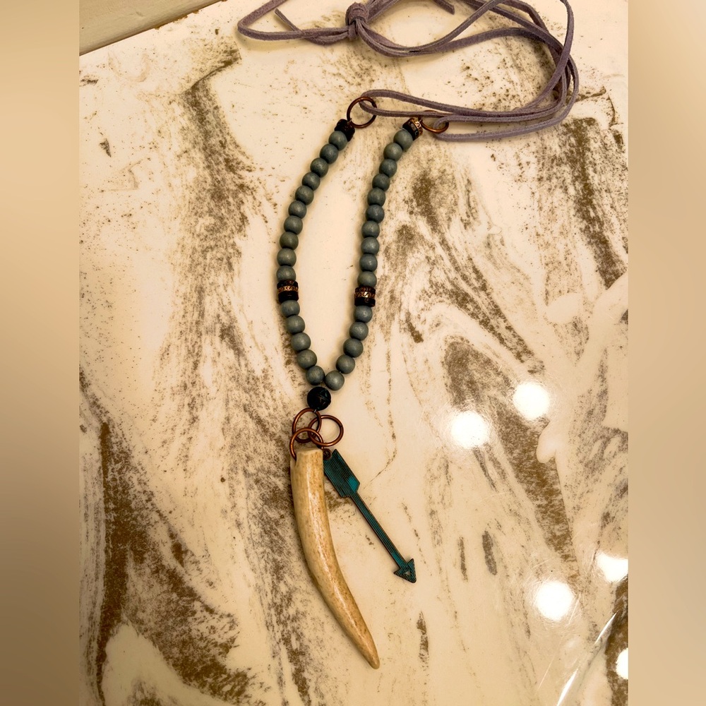 Handmade Antler Beaded Necklace - Picture 2 of 2